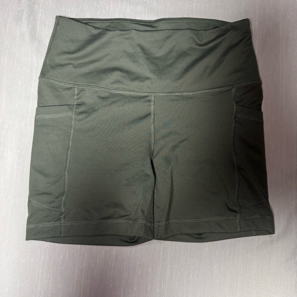 Velocity Athletic Shorts Olive Green High Rise Pocket‎ Women’s Large